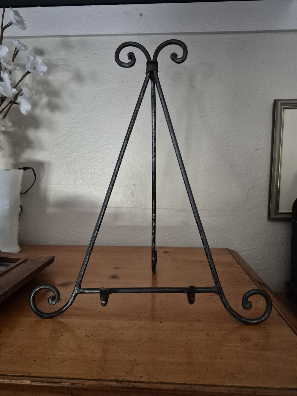 Decorative Metal Wrought Iron Scroll Easel Stand - Black with Silver Accents